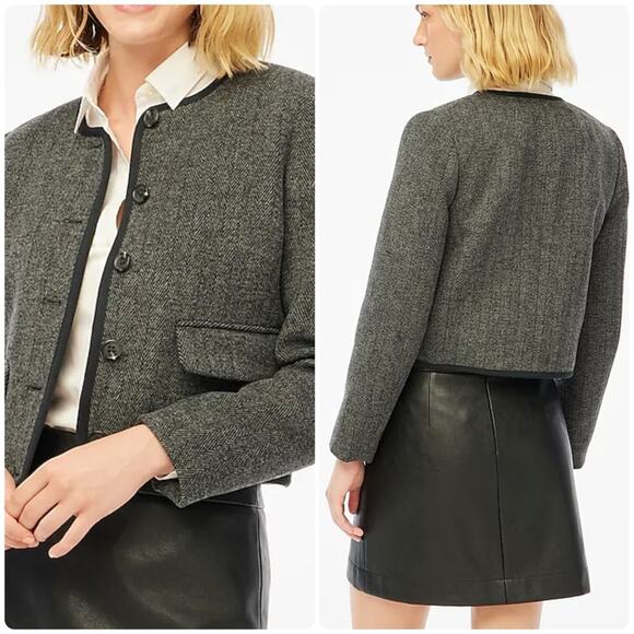 J.Crew Wool-blend Herringbone Lady Jacket Heathered Grey Herringbone - Picture 1 of 15